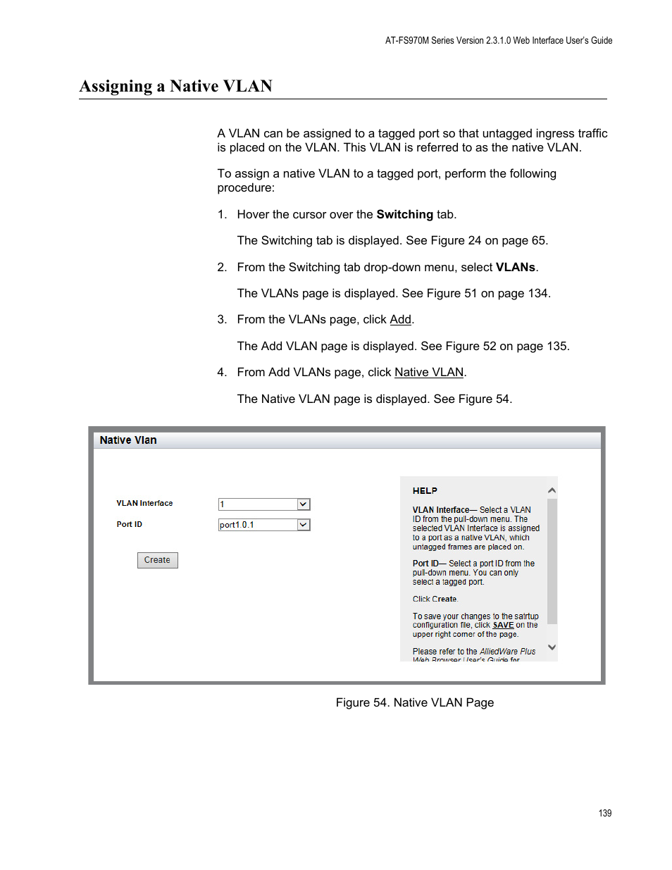 Assigning a native vlan | Allied Telesis AT-FS970M Series User Manual | Page 139 / 330