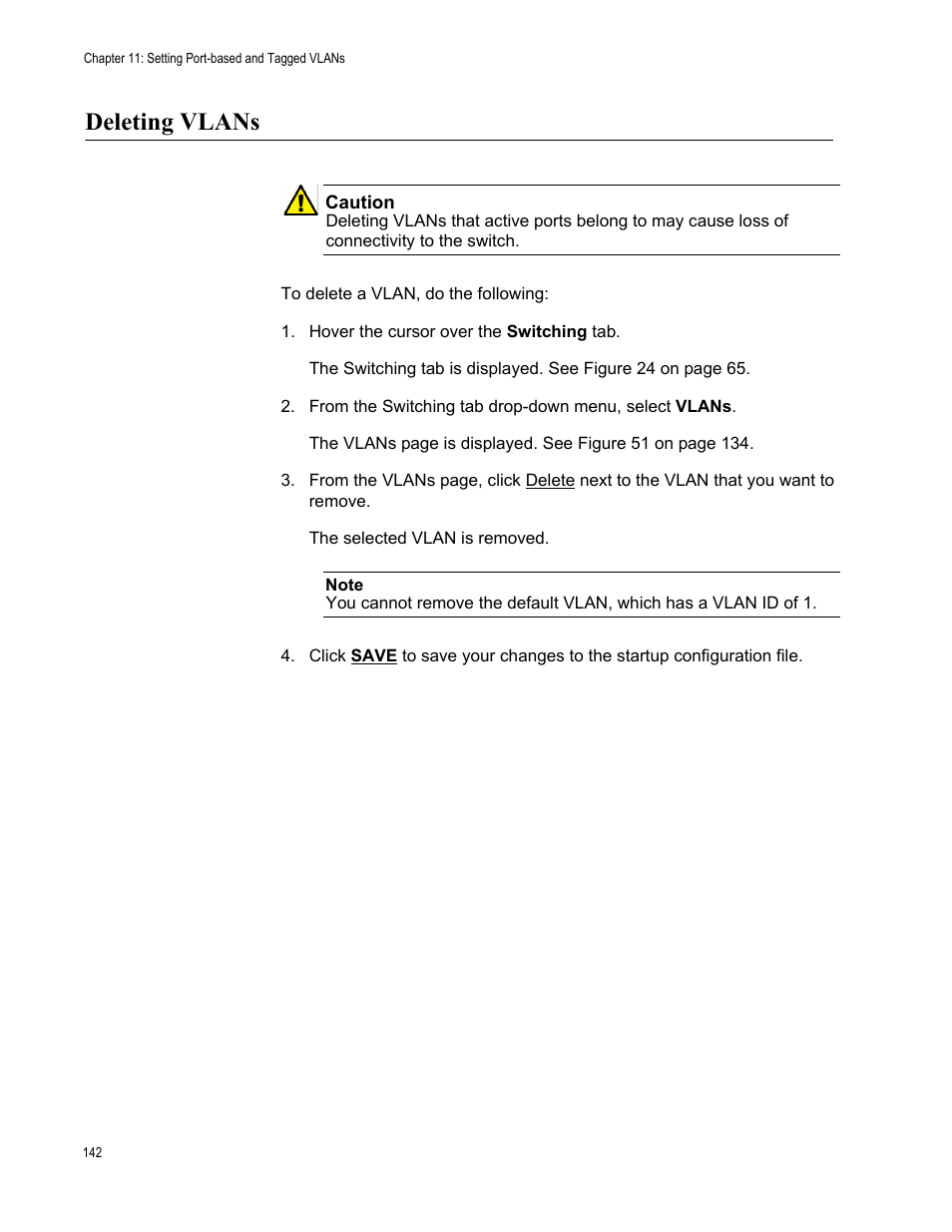 Deleting vlans | Allied Telesis AT-FS970M Series User Manual | Page 142 / 330