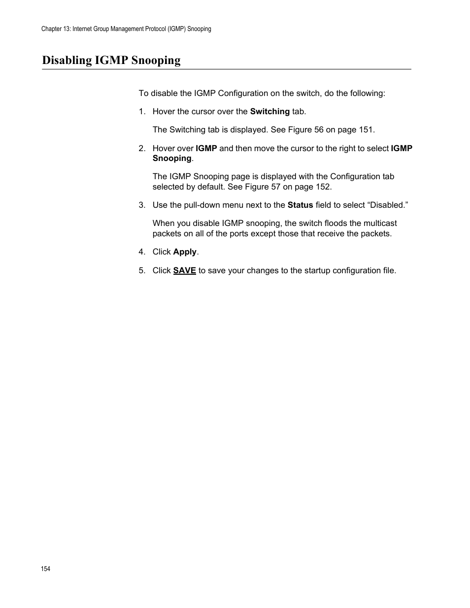 Disabling igmp snooping | Allied Telesis AT-FS970M Series User Manual | Page 154 / 330