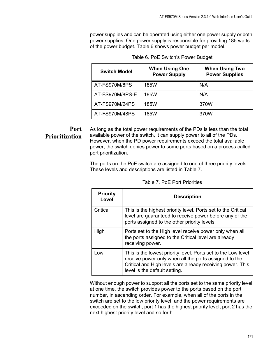 Port prioritization | Allied Telesis AT-FS970M Series User Manual | Page 171 / 330
