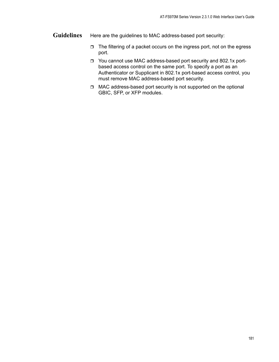 Guidelines | Allied Telesis AT-FS970M Series User Manual | Page 181 / 330