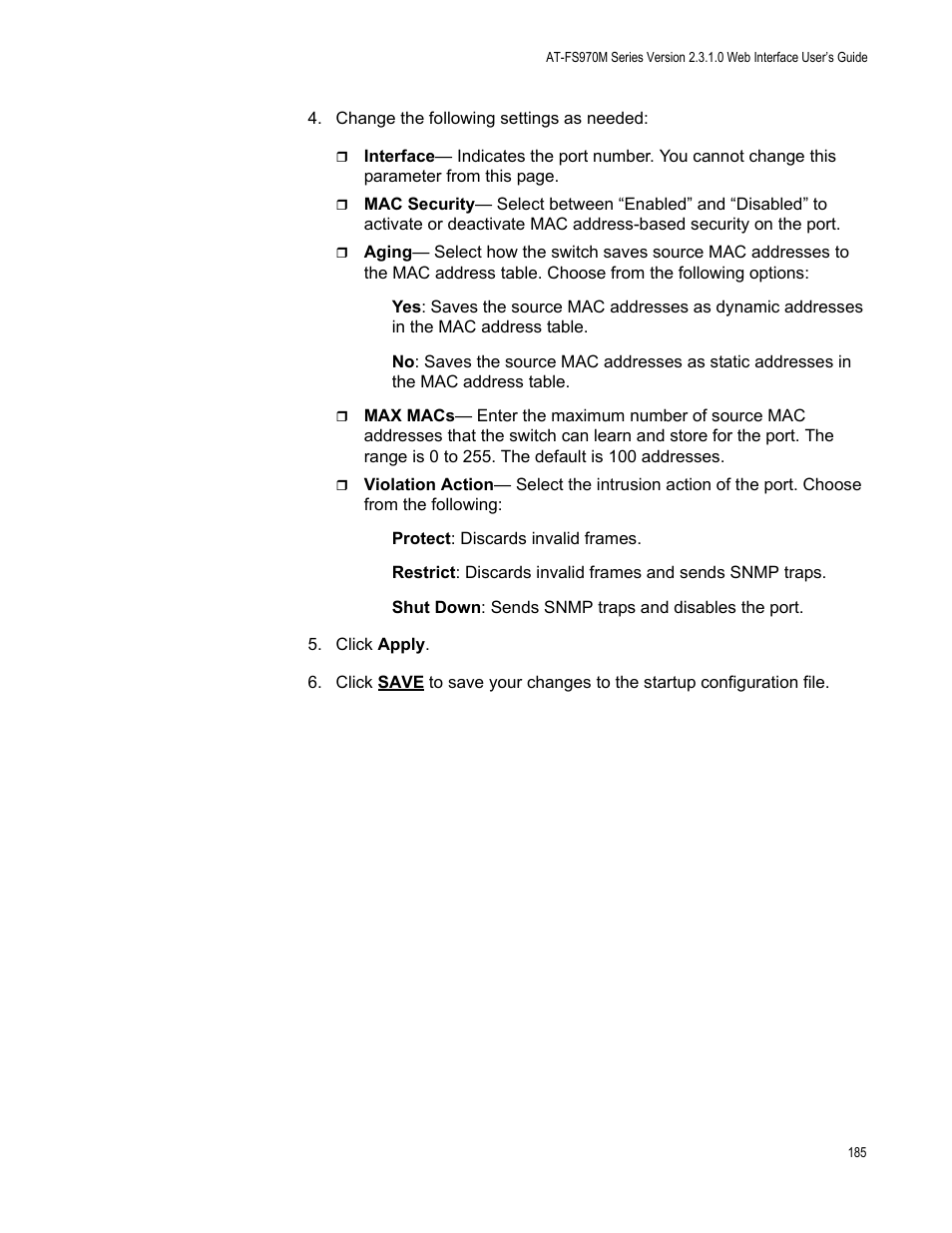 Allied Telesis AT-FS970M Series User Manual | Page 185 / 330