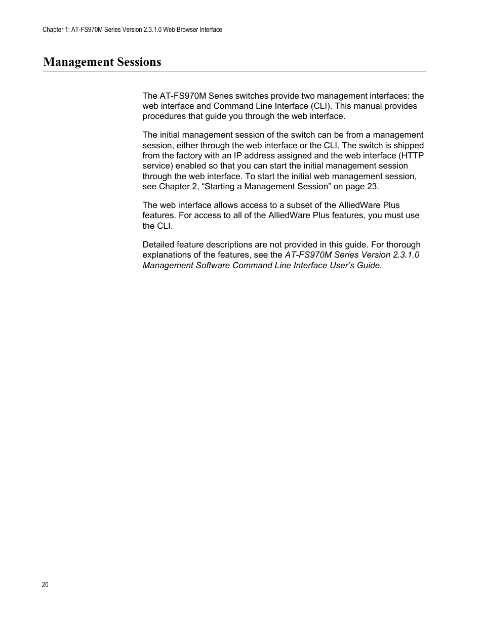 Management sessions | Allied Telesis AT-FS970M Series User Manual | Page 20 / 330