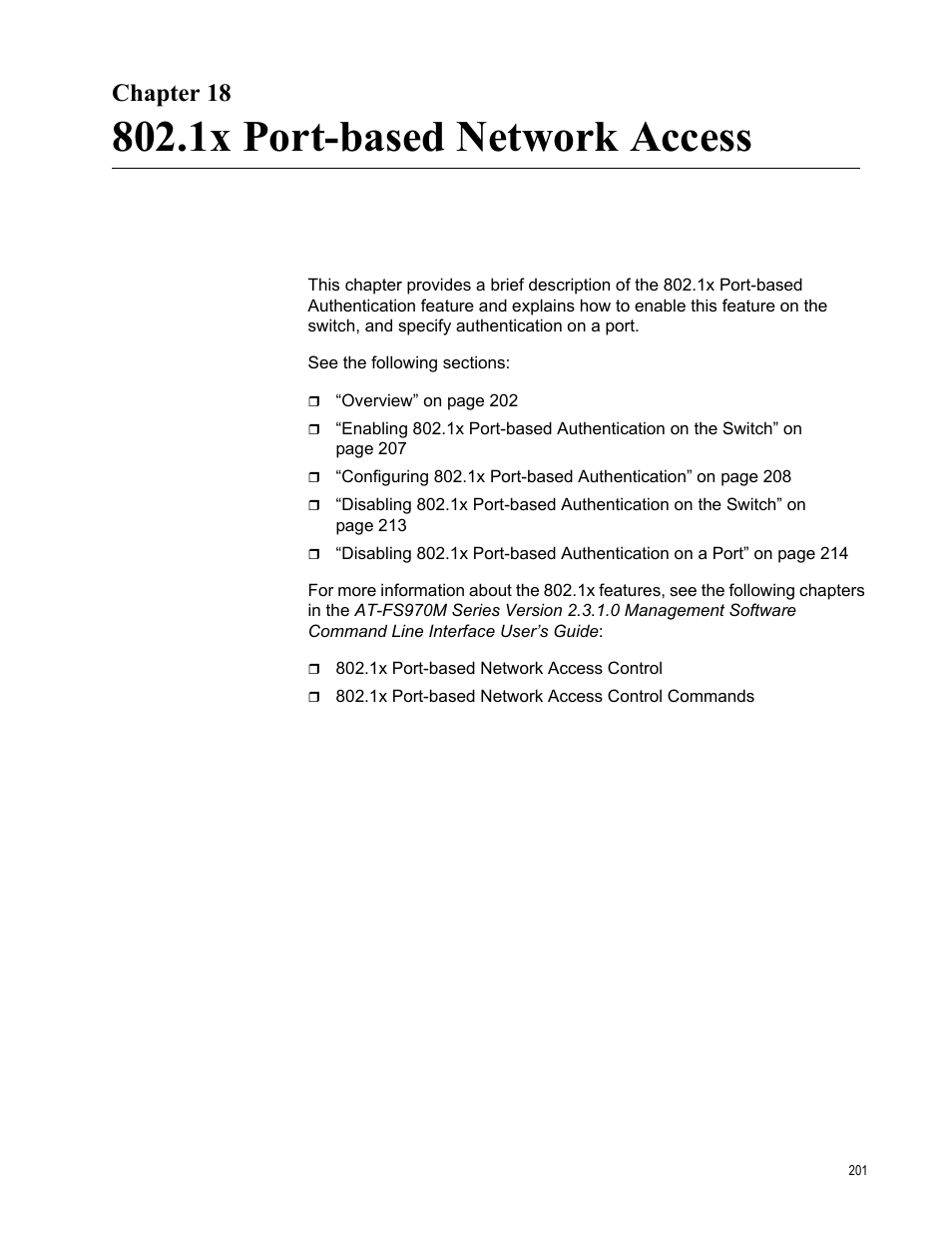 Chapter 18, 1x port-based network access | Allied Telesis AT-FS970M Series User Manual | Page 201 / 330