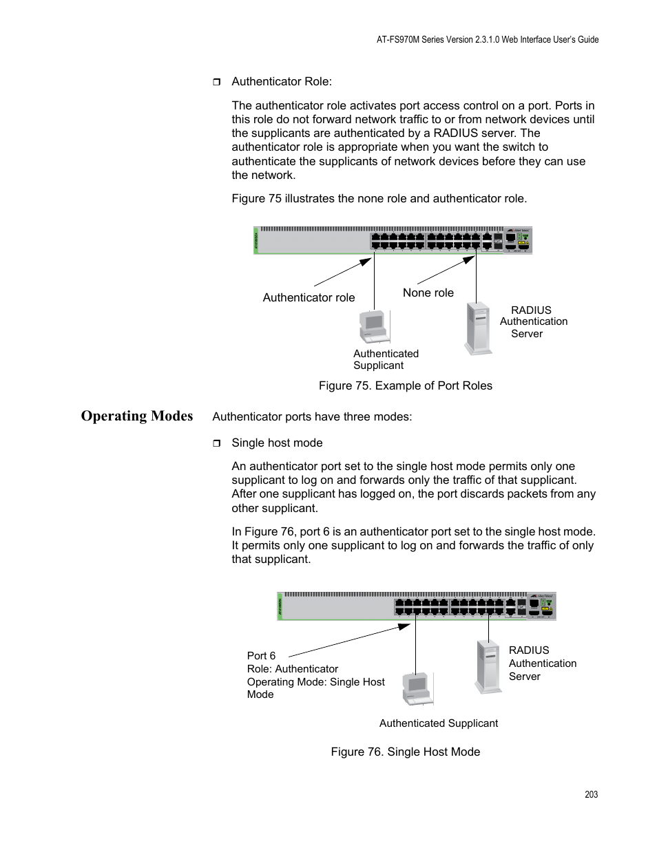 Operating modes | Allied Telesis AT-FS970M Series User Manual | Page 203 / 330