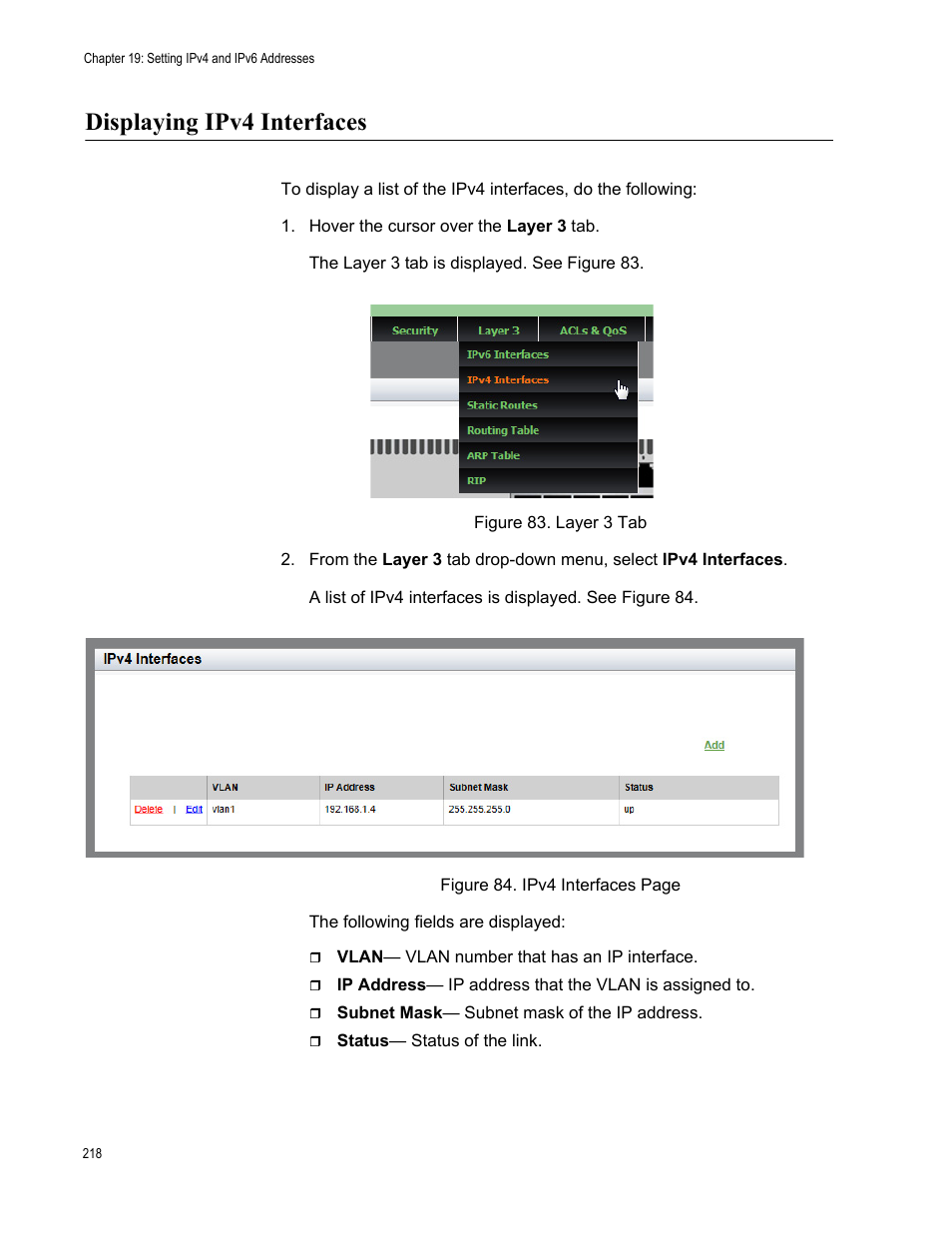 Displaying ipv4 interfaces | Allied Telesis AT-FS970M Series User Manual | Page 218 / 330