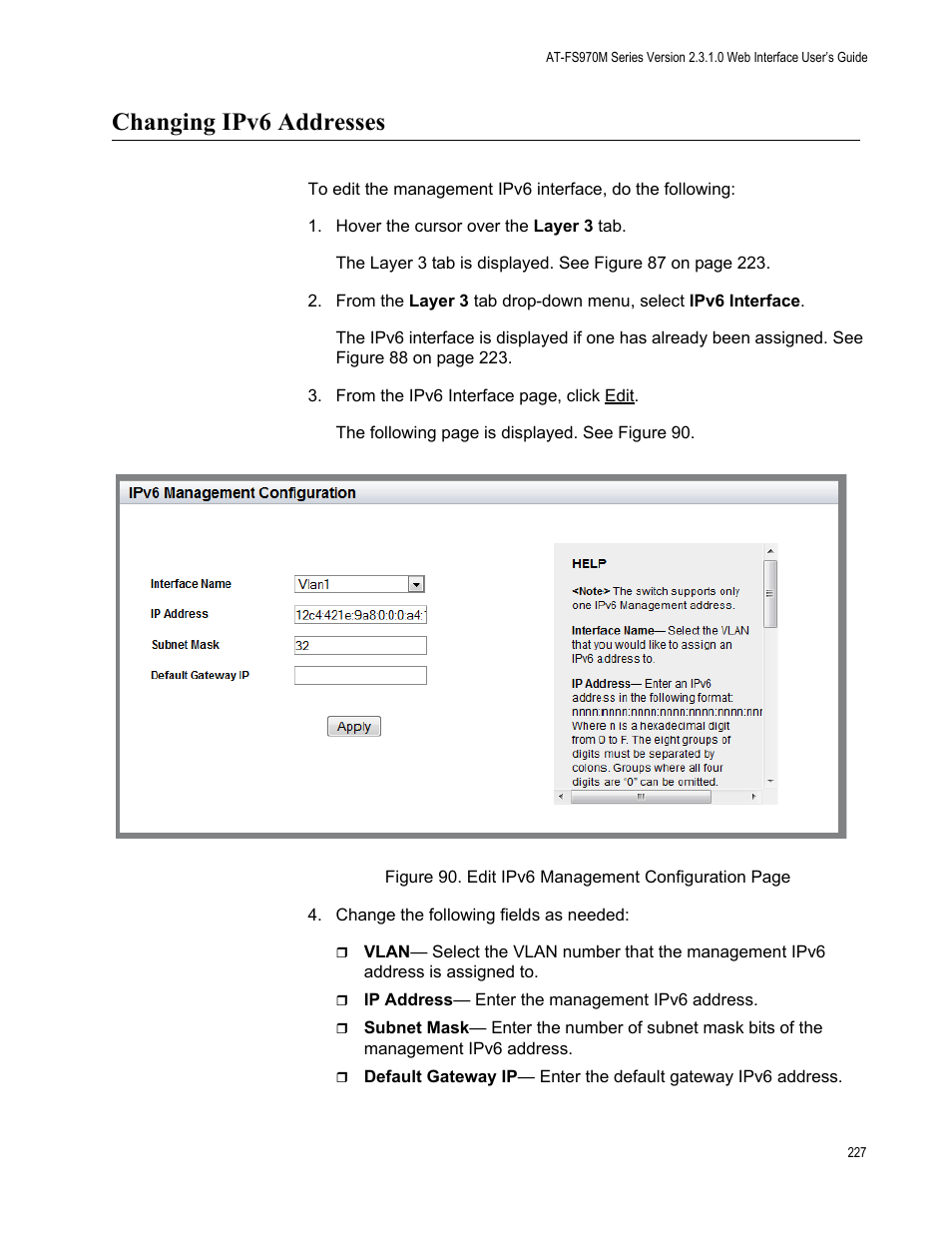 Changing ipv6 addresses | Allied Telesis AT-FS970M Series User Manual | Page 227 / 330