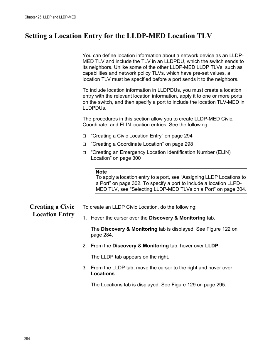 Creating a civic location entry | Allied Telesis AT-FS970M Series User Manual | Page 294 / 330