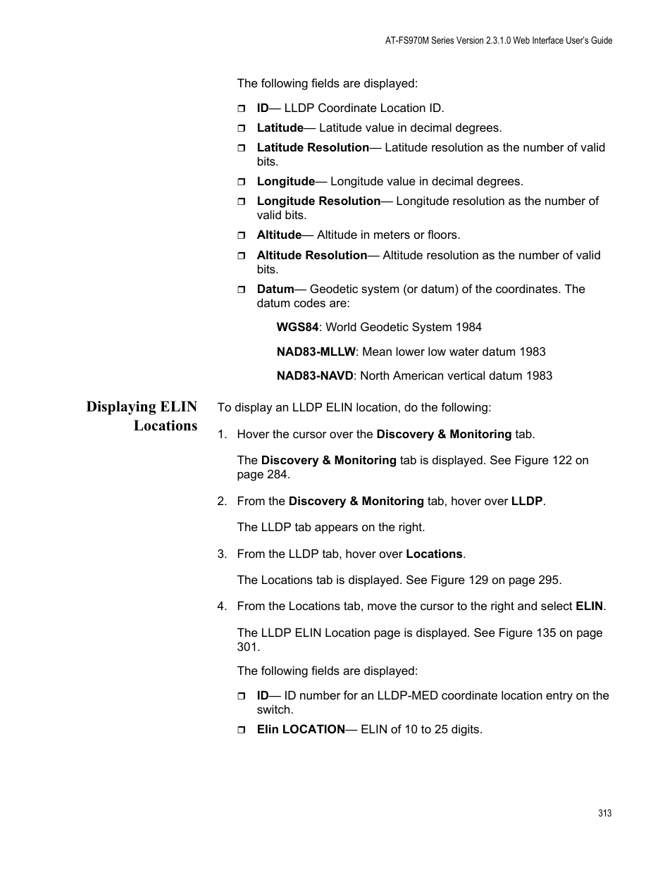 Displaying elin locations | Allied Telesis AT-FS970M Series User Manual | Page 313 / 330