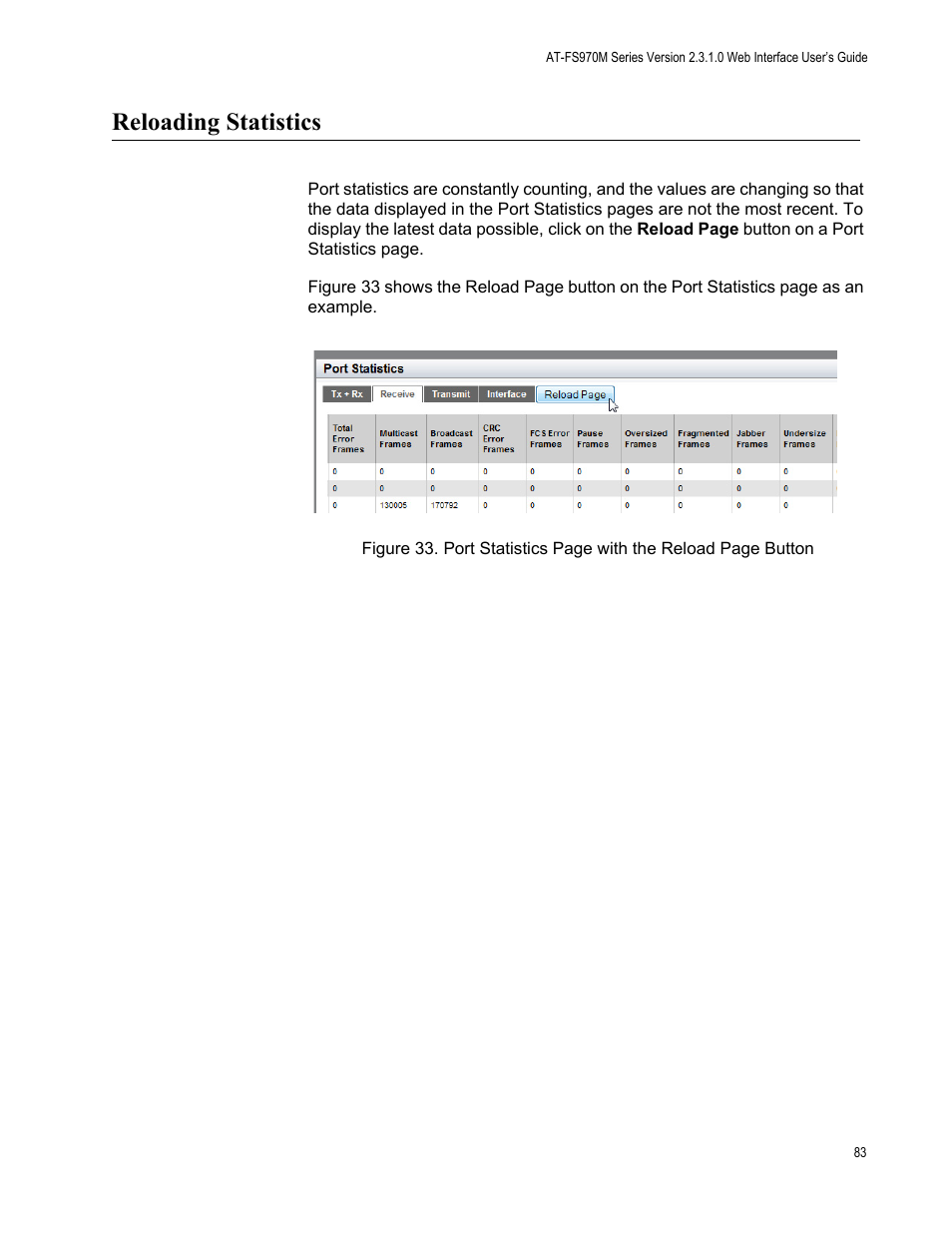 Reloading statistics | Allied Telesis AT-FS970M Series User Manual | Page 83 / 330