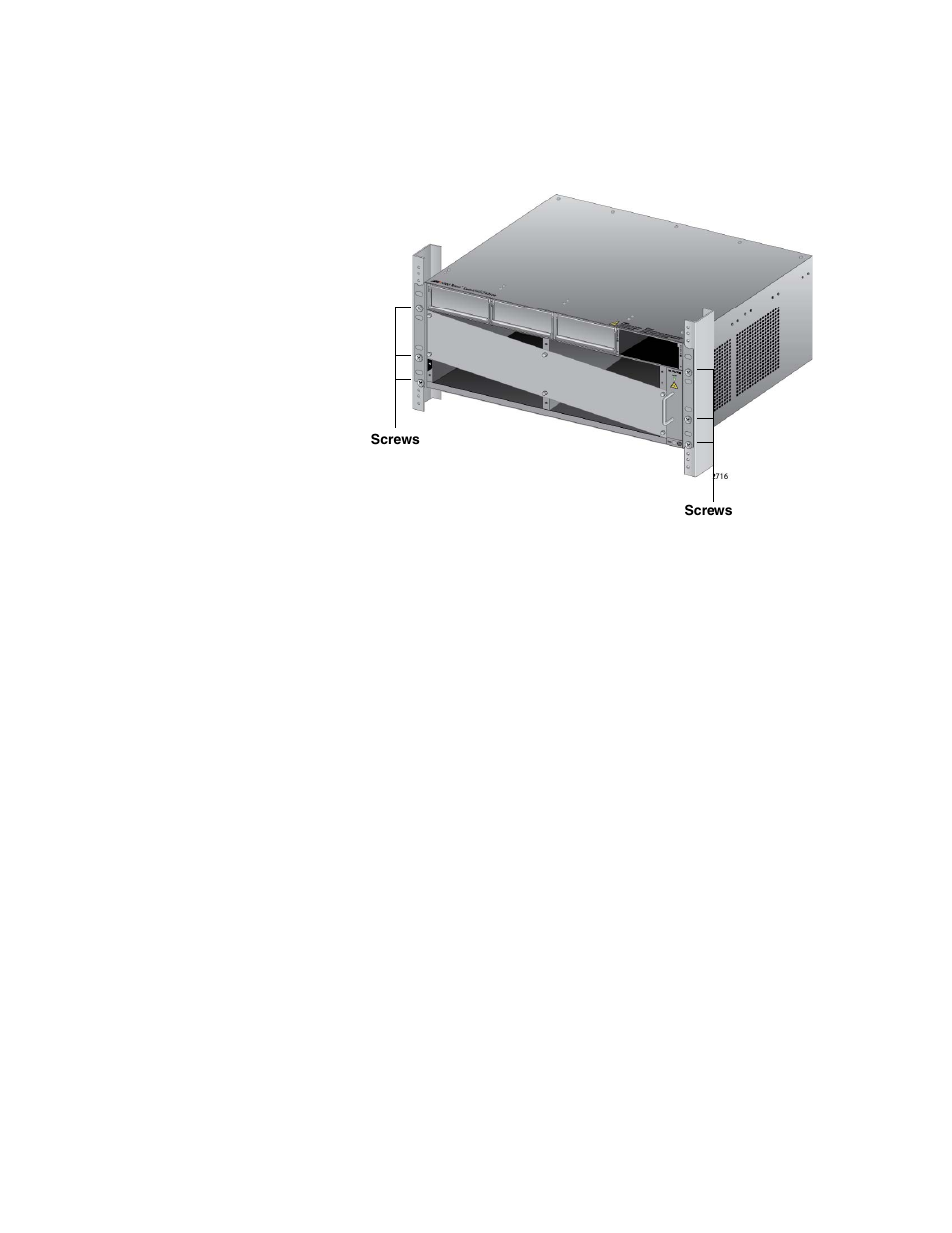 Figure 43: tightening the rack mount screws | Allied Telesis AT-SBx31CFC960 User Manual | Page 101 / 288