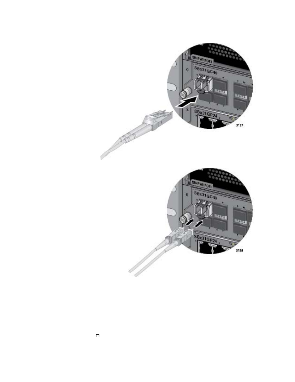 Figure 95: attaching a fiber optic cable | Allied Telesis AT-SBx31CFC960 User Manual | Page 152 / 288