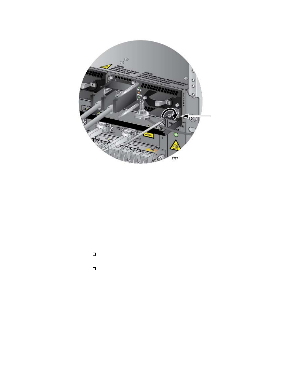 Figure 144: tightening the handle locking screw | Allied Telesis AT-SBx31CFC960 User Manual | Page 198 / 288