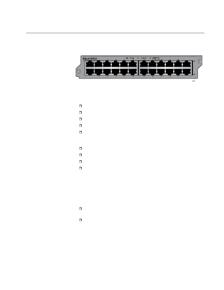 At-sbx31gt24 line card, Leds, Figure 12: at-sbx31gt24 line card | Allied Telesis AT-SBx31CFC960 User Manual | Page 35 / 288