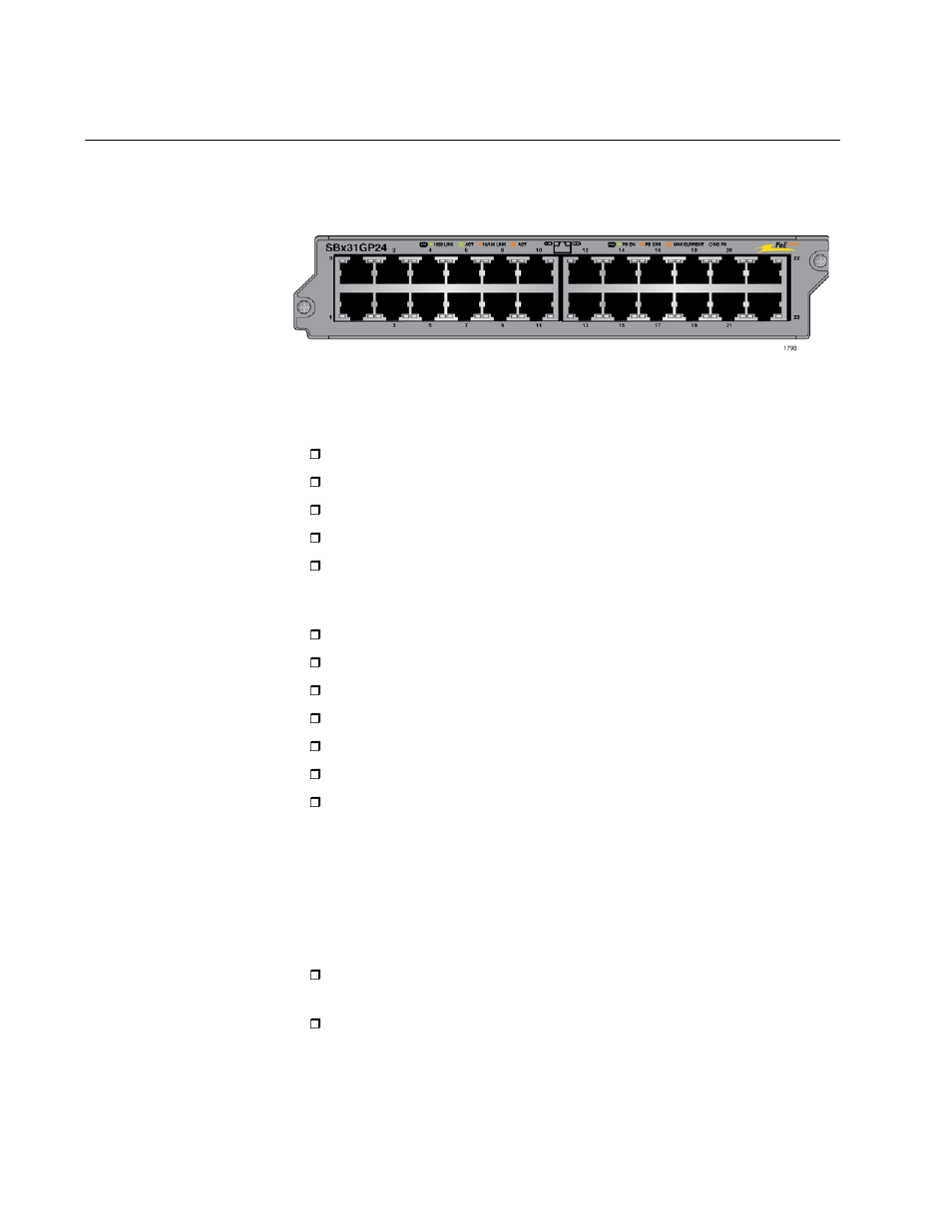 At-sbx31gp24 poe line card, Figure 17: at-sbx31gp24 poe line card | Allied Telesis AT-SBx31CFC960 User Manual | Page 40 / 288