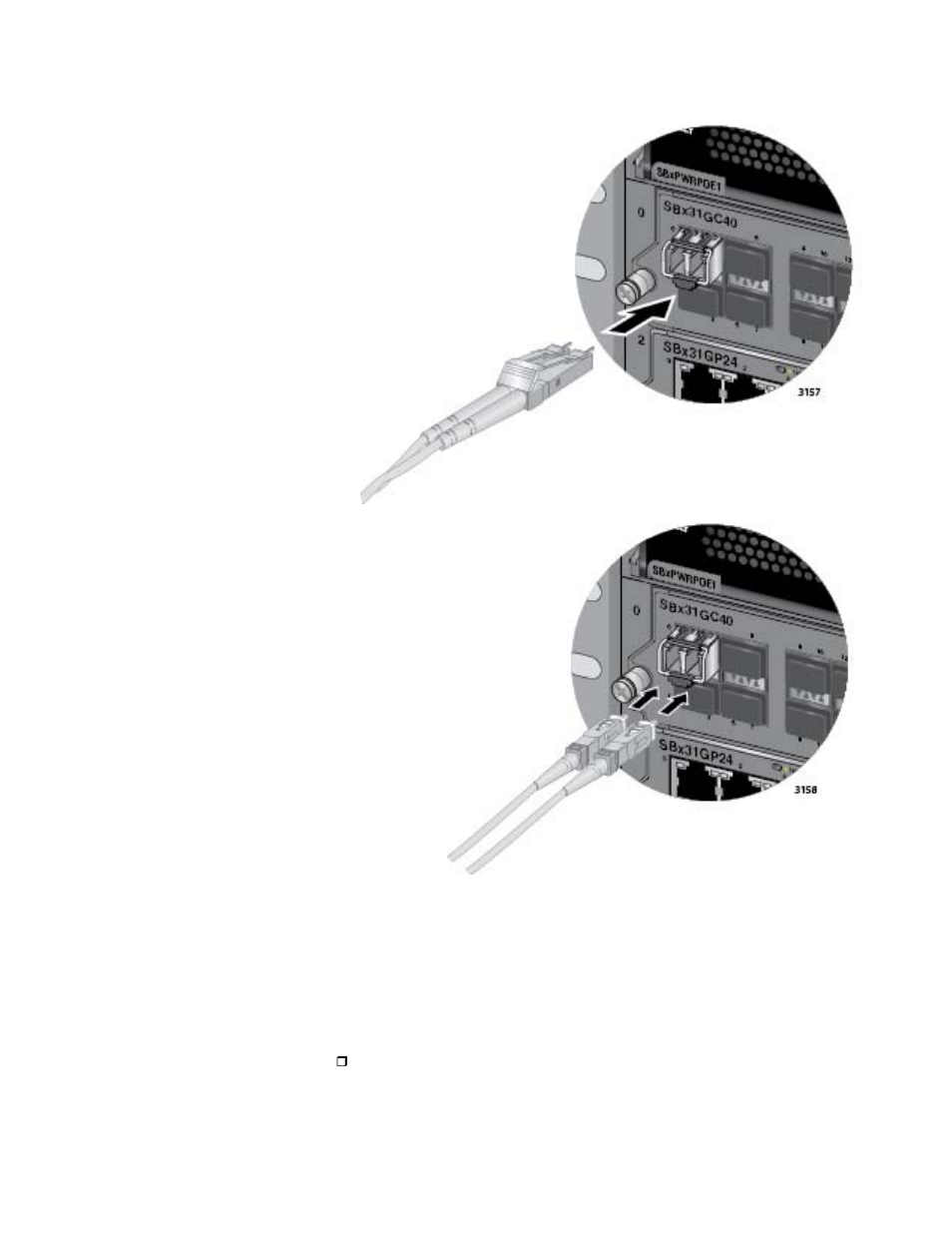 Figure 93: attaching a fiber optic cable | Allied Telesis AT-SBx31CFC960 User Manual | Page 153 / 294