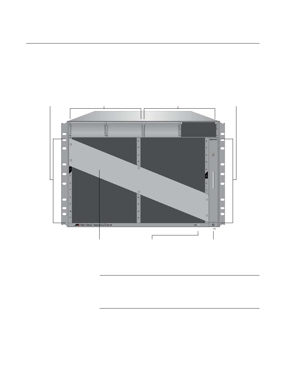 At-sbx3112 chassis, Figure 4: front view of the at-sbx3112 chassis | Allied Telesis AT-SBx31CFC960 User Manual | Page 22 / 294