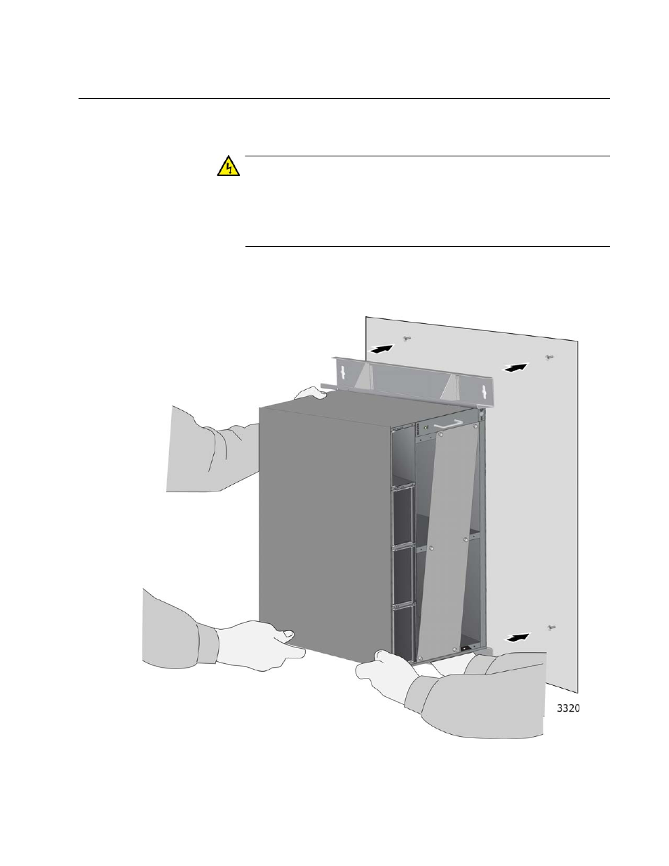 Installing the chassis on the wall, Figure 17: placing the chassis on the wall | Allied Telesis AT-SBx3106WMB User Manual | Page 35 / 44