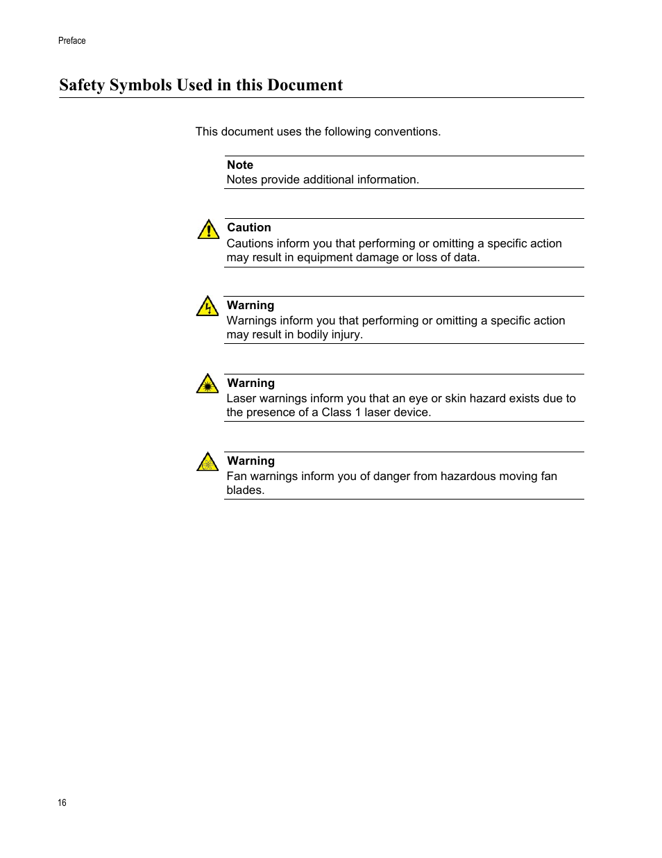 Safety symbols used in this document | Allied Telesis SwitchBlade x3106 User Manual | Page 16 / 260