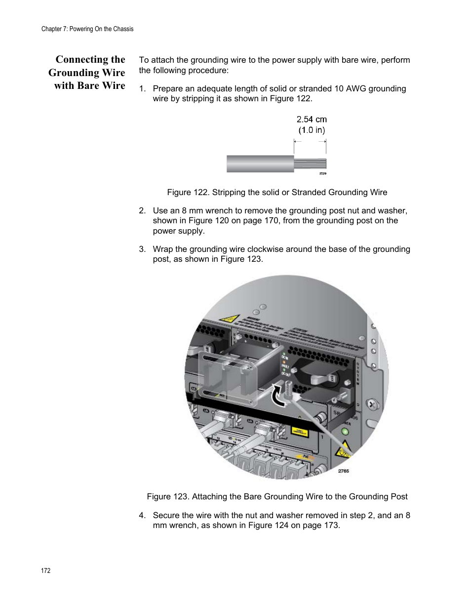 Connecting the grounding wire with bare wire | Allied Telesis SwitchBlade x3106 User Manual | Page 172 / 260