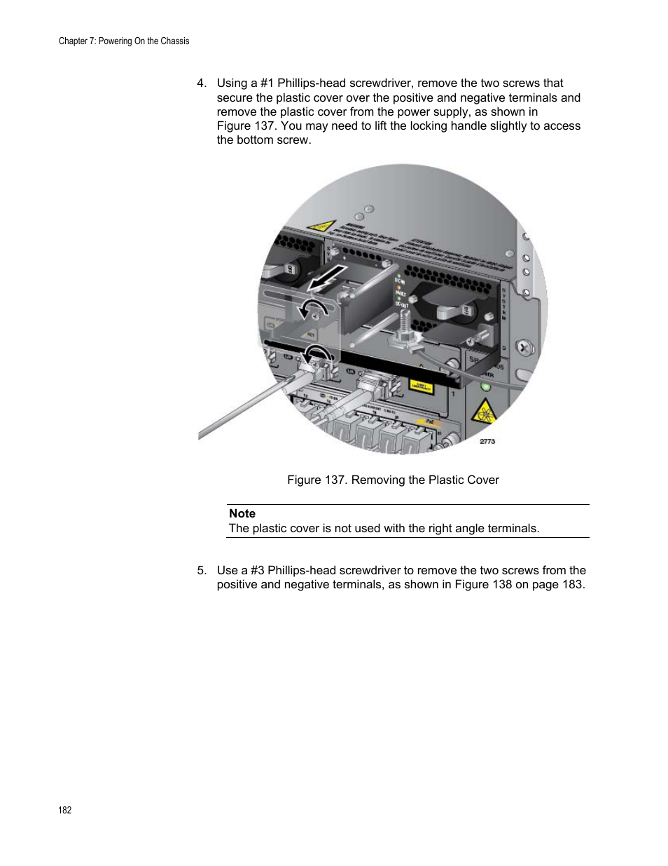 Figure 137: removing the plastic cover | Allied Telesis SwitchBlade x3106 User Manual | Page 182 / 260