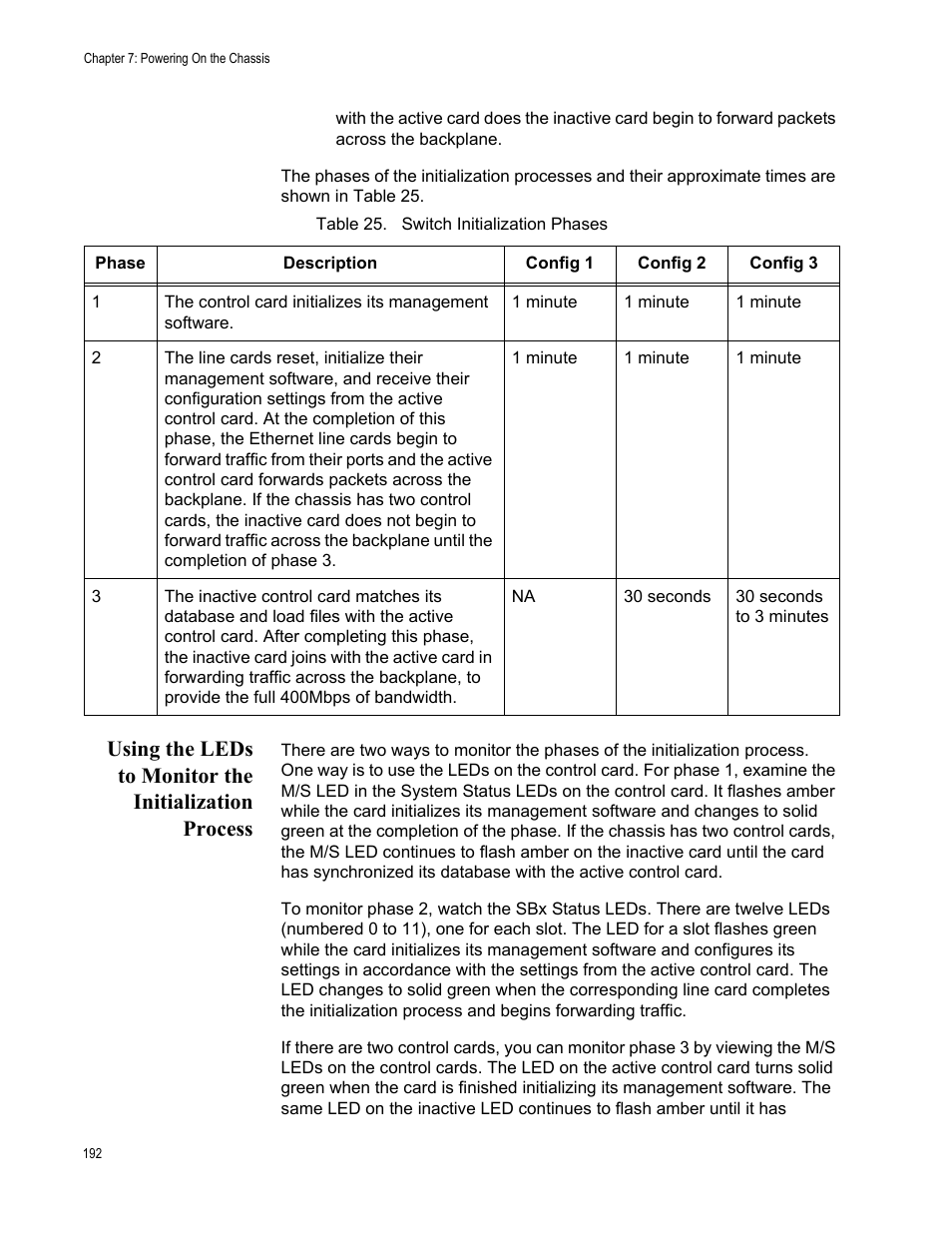 Table 25. switch initialization phases | Allied Telesis SwitchBlade x3106 User Manual | Page 192 / 260