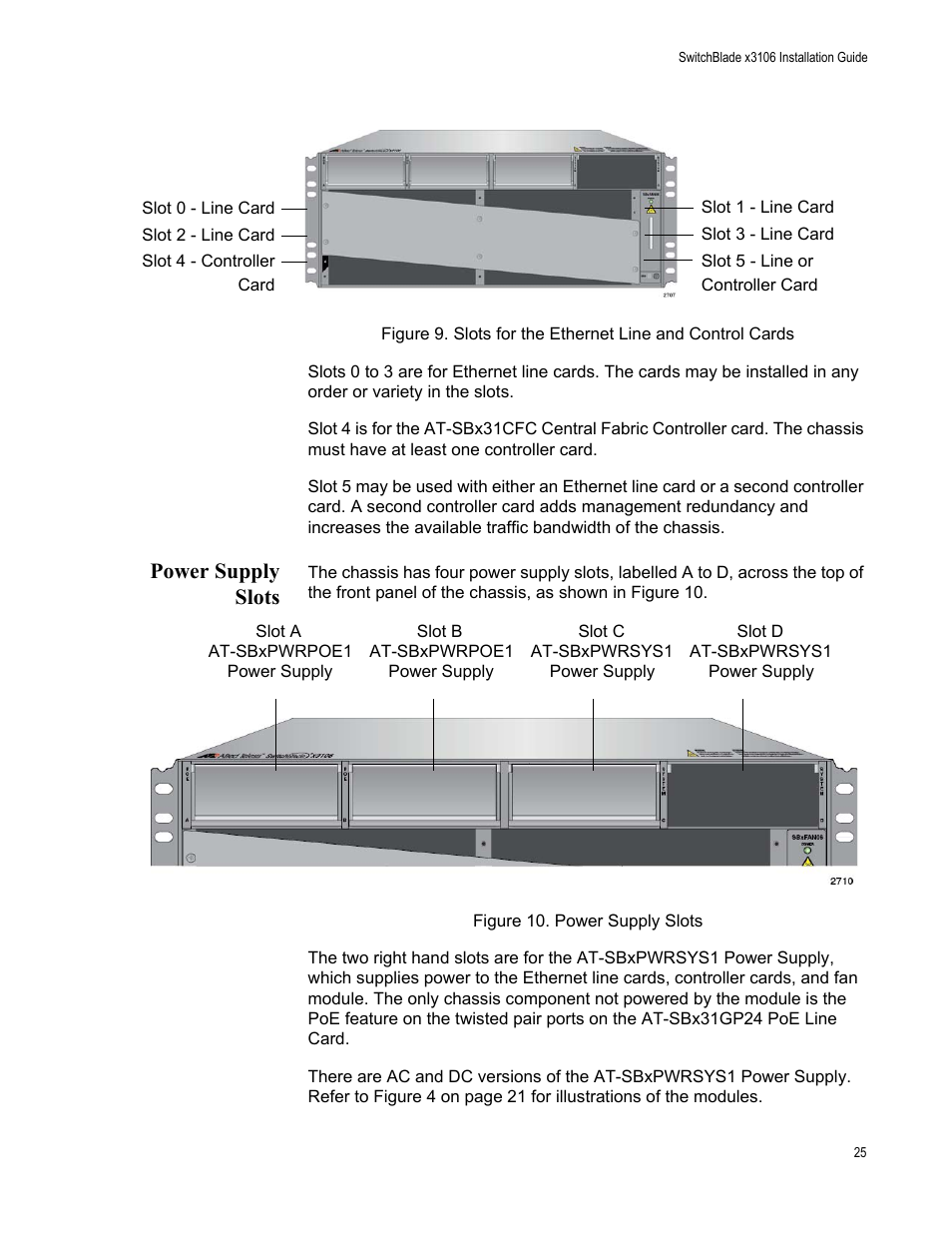 Power supply slots | Allied Telesis SwitchBlade x3106 User Manual | Page 25 / 260