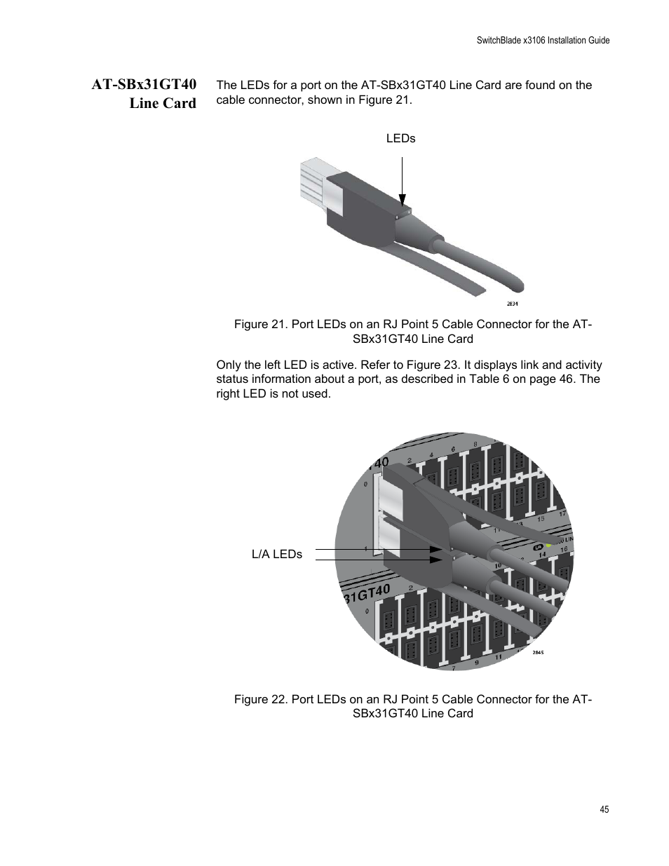 At-sbx31gt40 line card | Allied Telesis SwitchBlade x3106 User Manual | Page 45 / 260
