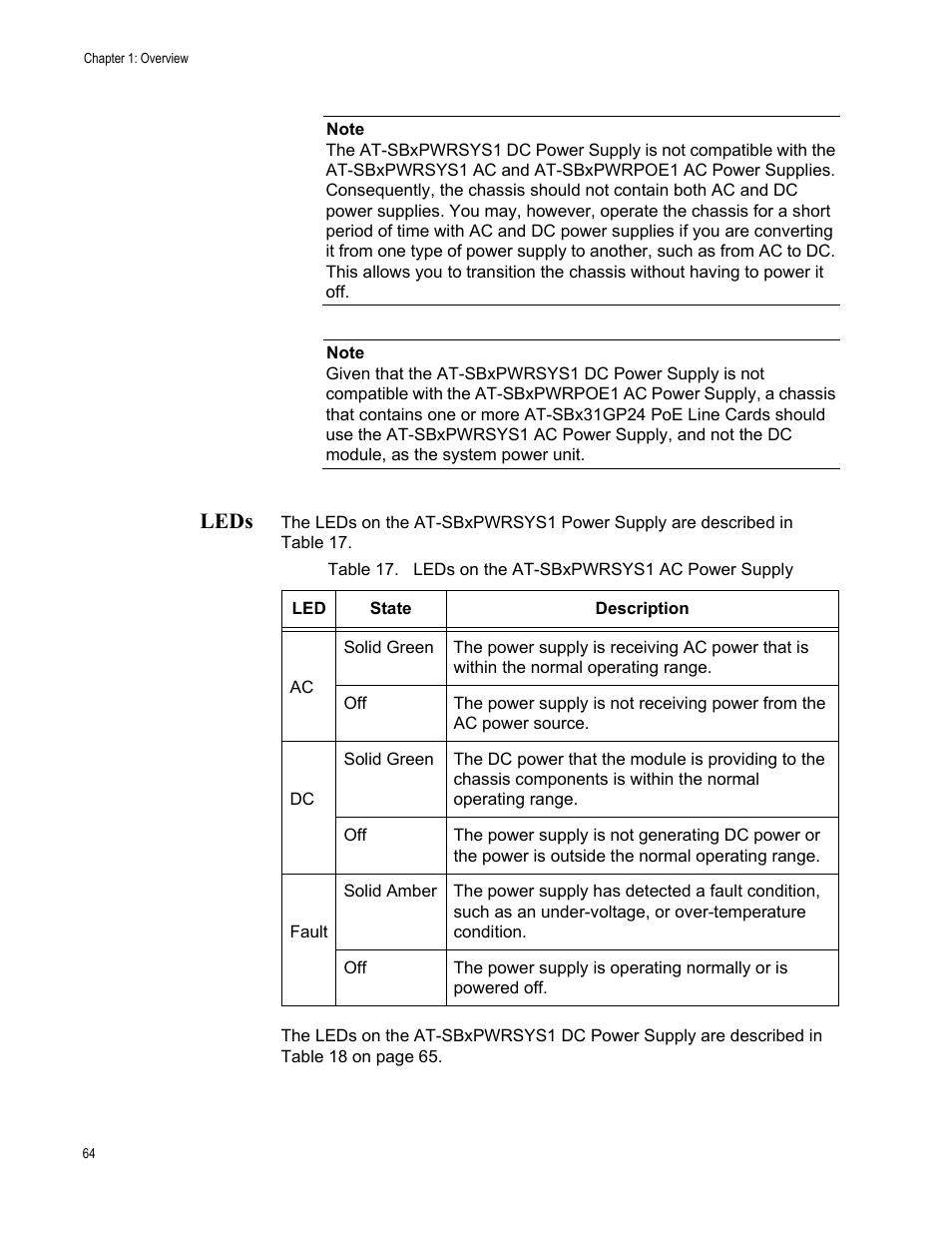 Leds | Allied Telesis SwitchBlade x3106 User Manual | Page 64 / 260