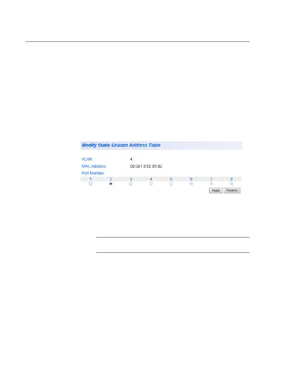 Modify static unicast address | Allied Telesis AT-GS950/8 User Manual | Page 134 / 404