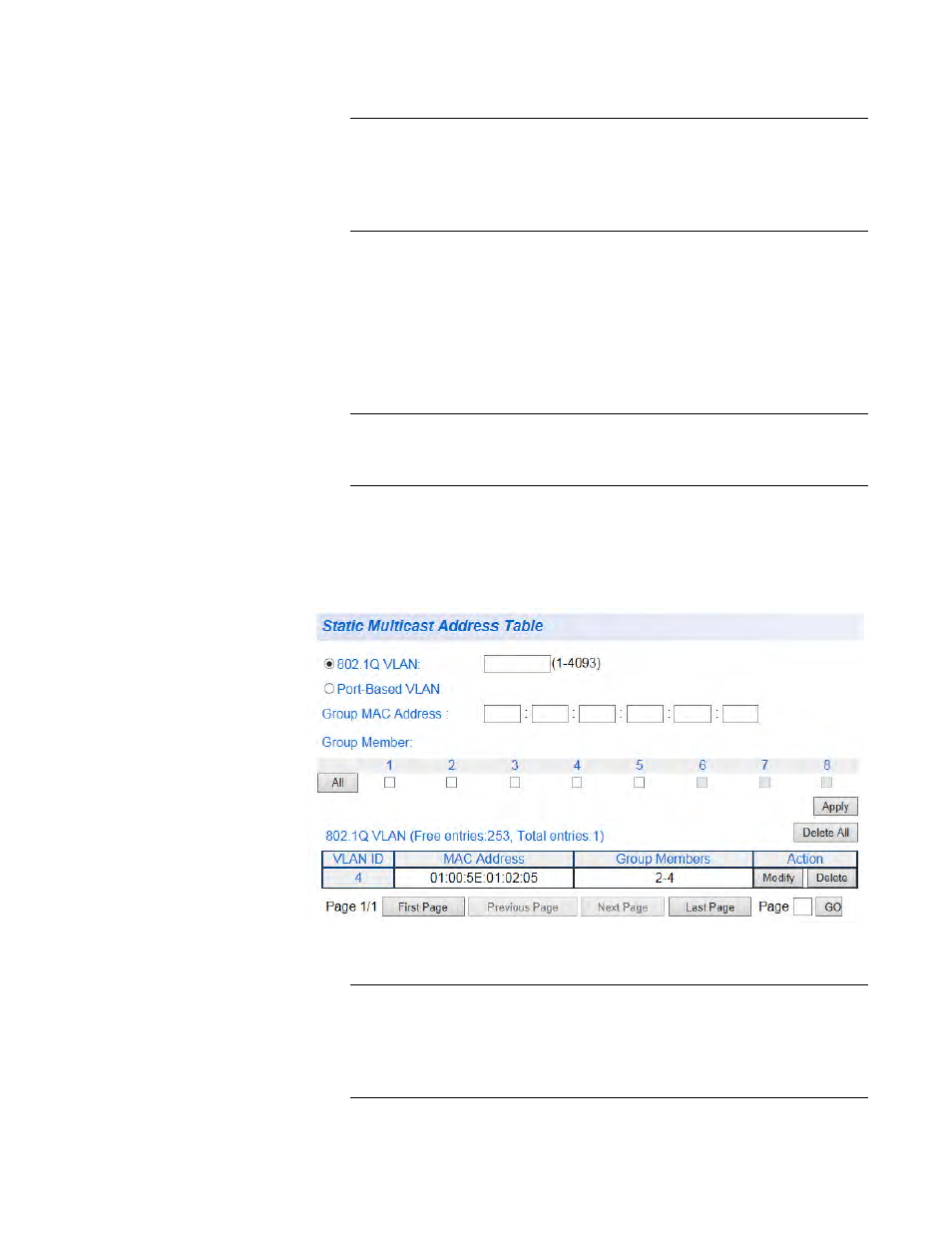 Figure 47. static multicast address table example | Allied Telesis AT-GS950/8 User Manual | Page 137 / 404