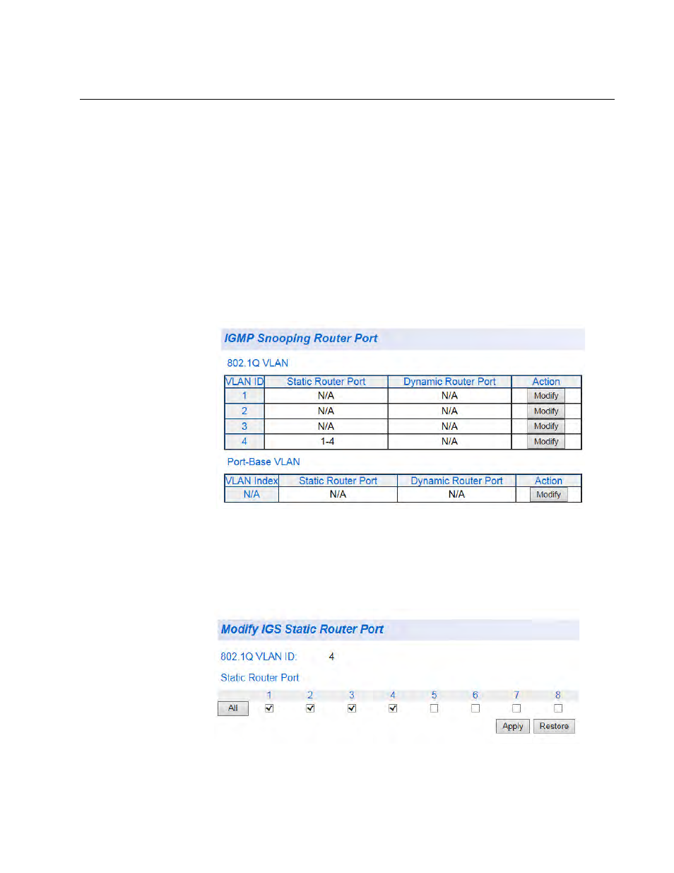 Igmp snooping router port modification | Allied Telesis AT-GS950/8 User Manual | Page 147 / 404