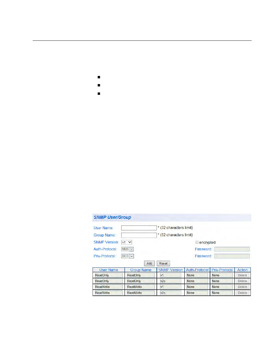 Snmpv1 and snmpv2c user and group names, Create user and group names | Allied Telesis AT-GS950/8 User Manual | Page 213 / 404