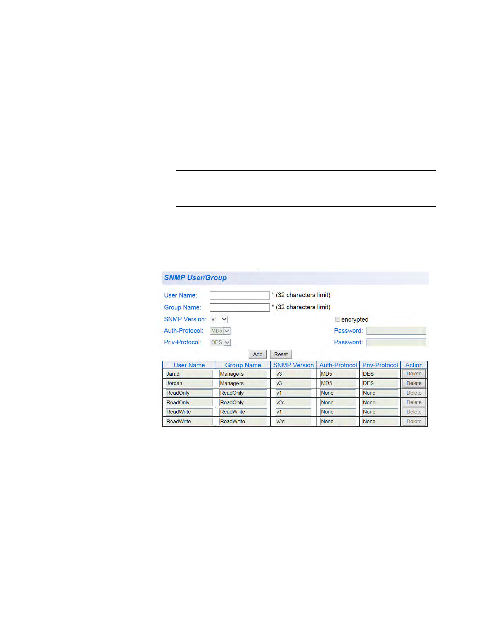 Modifying snmpv3 user and group names, Figure 85. snmp user group, snmpv3 example | Allied Telesis AT-GS950/8 User Manual | Page 229 / 404