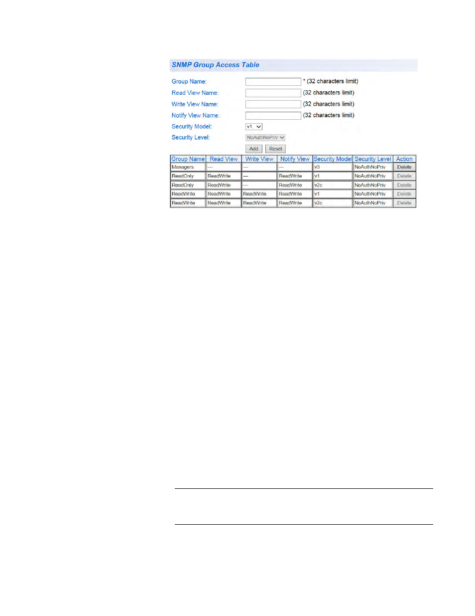 Modifying snmpv3 view names, Deleting snmpv3 view names | Allied Telesis AT-GS950/8 User Manual | Page 233 / 404