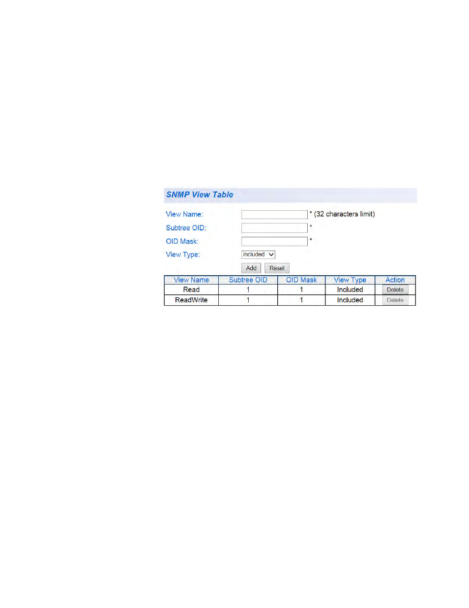 Modifying snmpv3 view table entries, Deleting snmpv3 view table entries | Allied Telesis AT-GS950/8 User Manual | Page 235 / 404