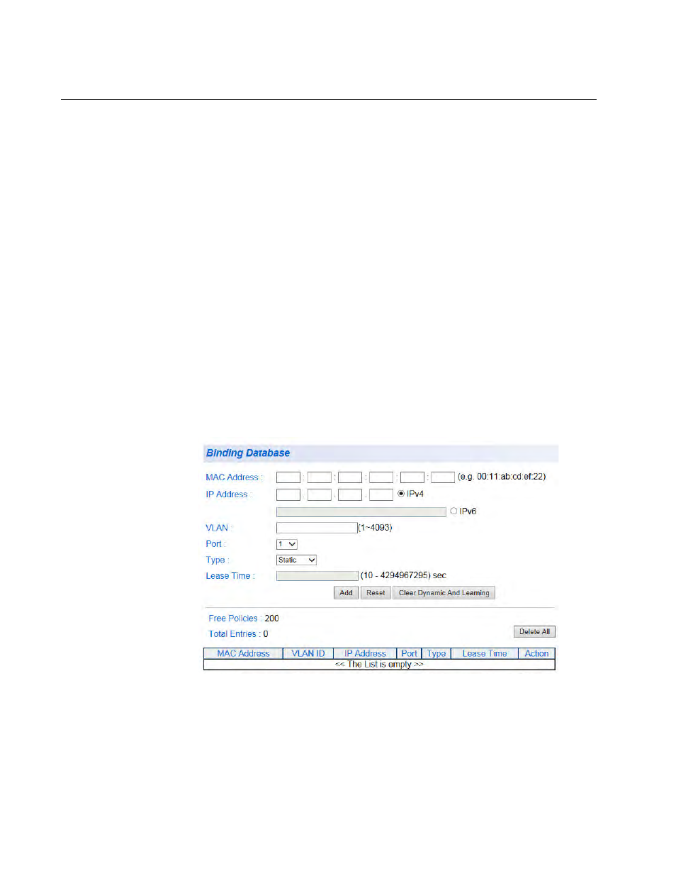 Binding database, Static ip addresses | Allied Telesis AT-GS950/8 User Manual | Page 310 / 404