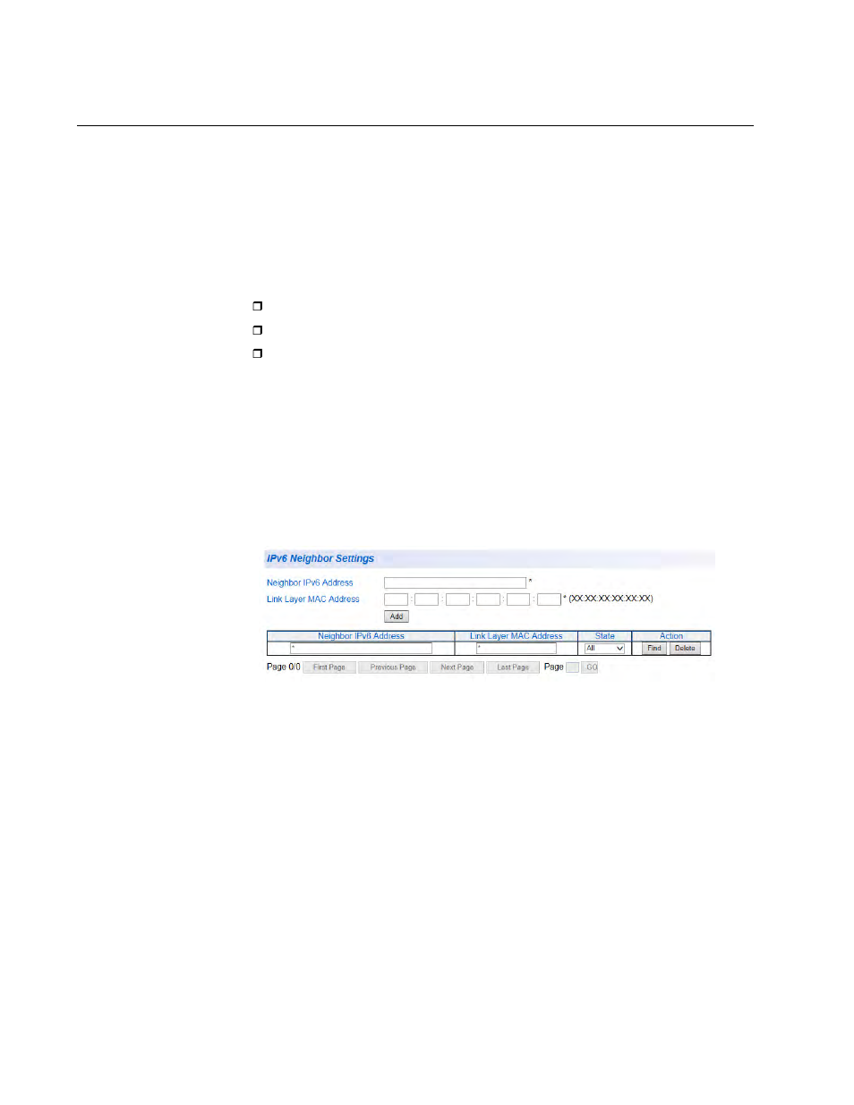 Ipv6 neighbor configuration, Create an ipv6 neighbor list | Allied Telesis AT-GS950/8 User Manual | Page 36 / 404