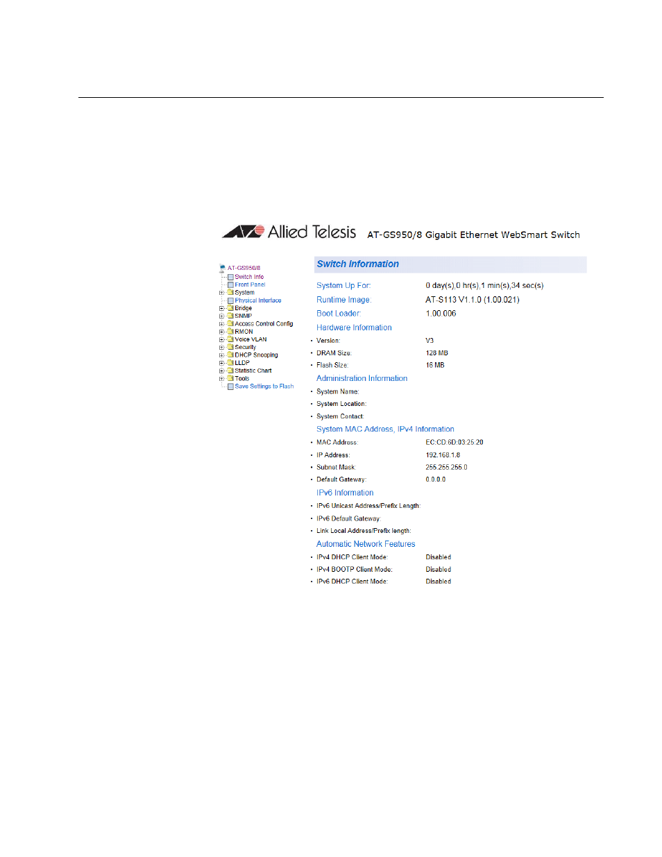 System information display | Allied Telesis AT-GS950/8 User Manual | Page 57 / 404