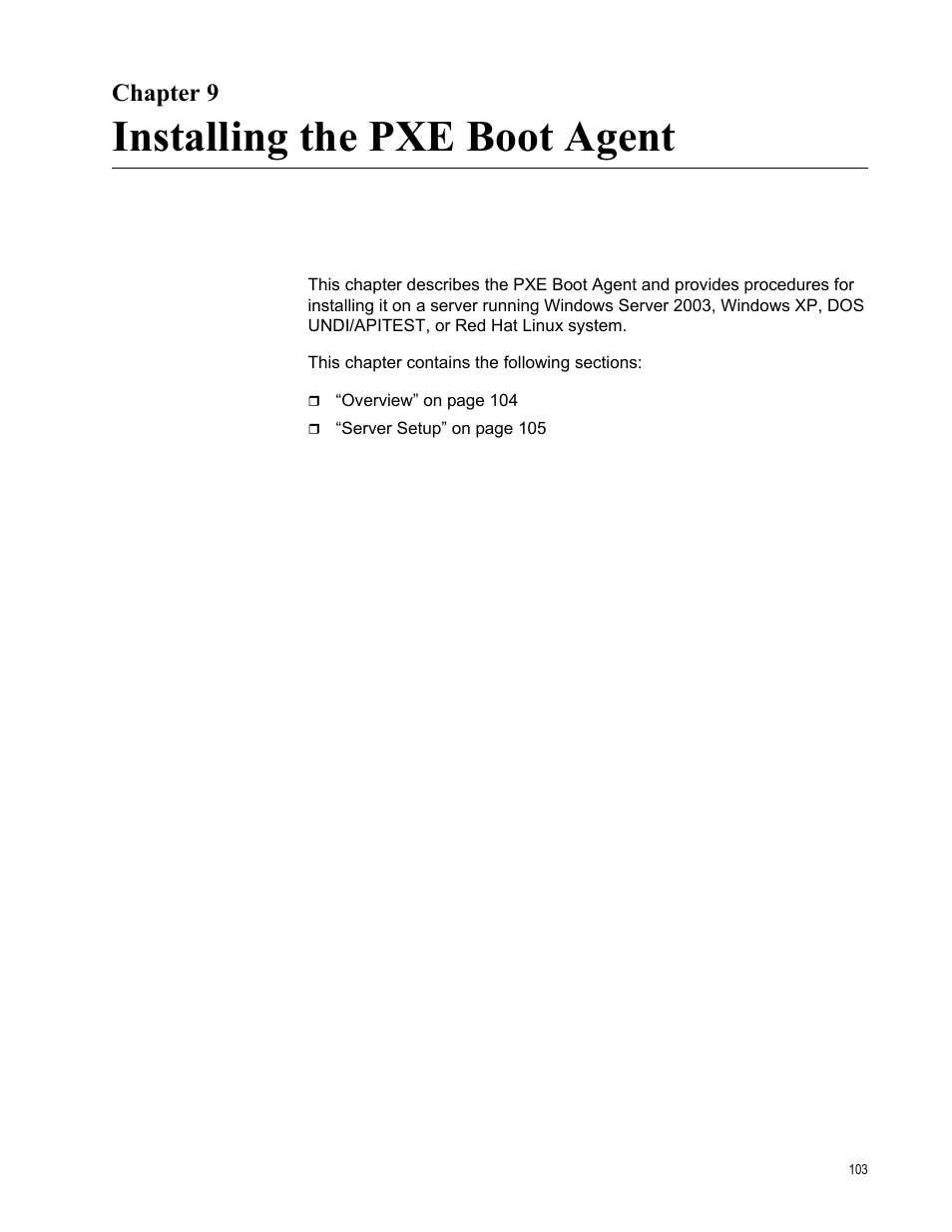 Chapter 9, Installing the pxe boot agent | Allied Telesis AT-2900 Series Adapters User Manual | Page 103 / 142