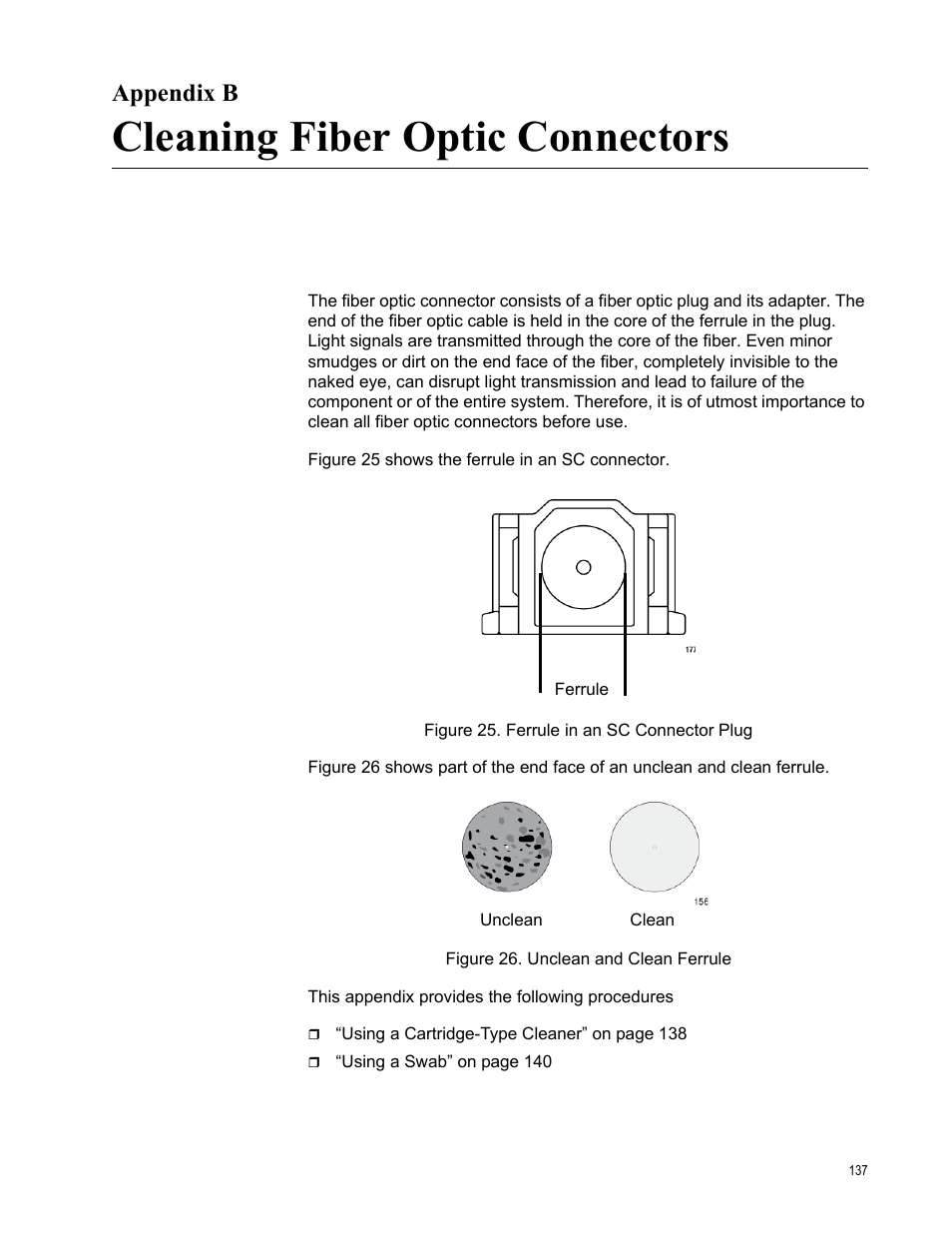 Appendix b, Cleaning fiber optic connectors | Allied Telesis AT-2900 Series Adapters User Manual | Page 137 / 142