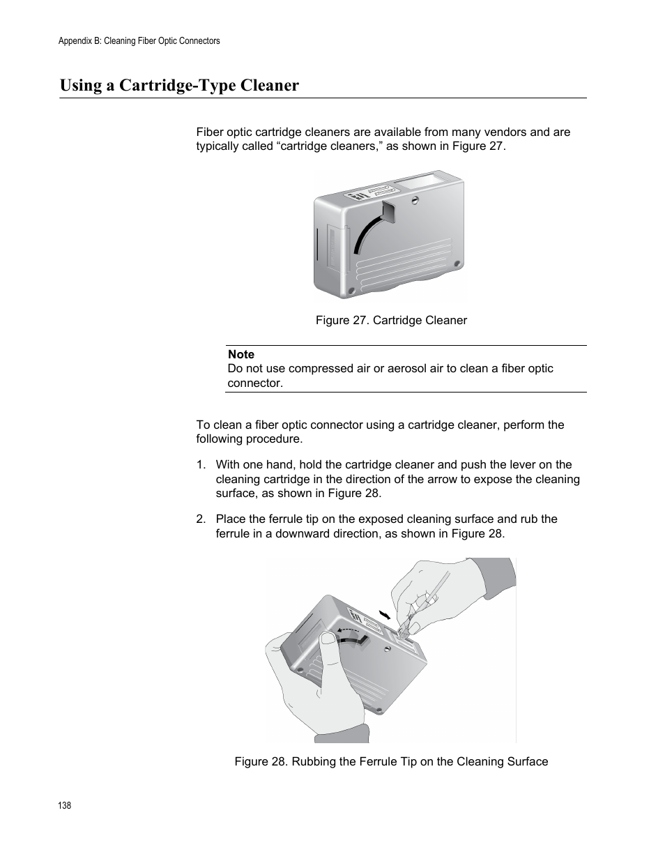 Using a cartridge-type cleaner | Allied Telesis AT-2900 Series Adapters User Manual | Page 138 / 142