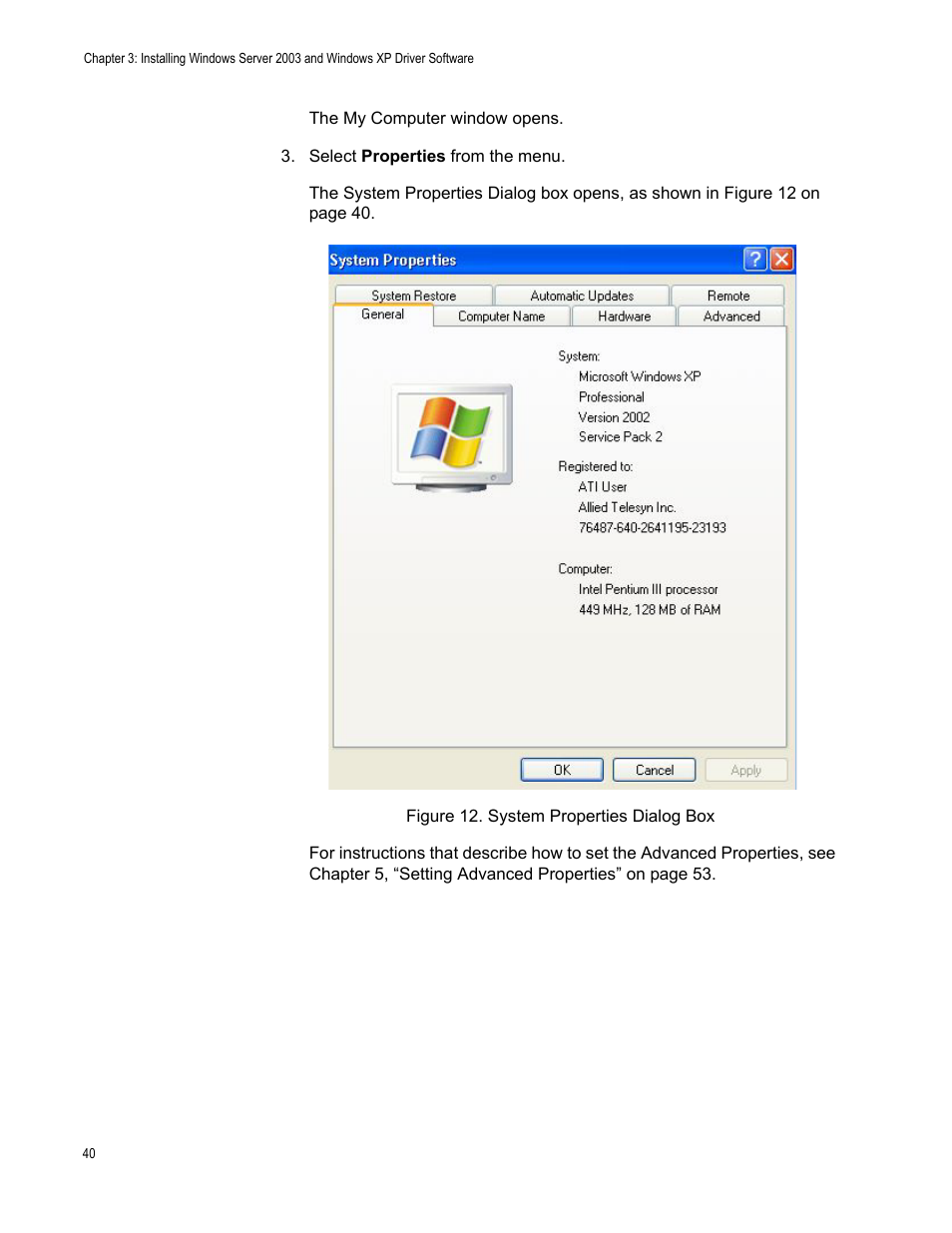 Figure 12. system properties dialog box | Allied Telesis AT-2900 Series Adapters User Manual | Page 40 / 142