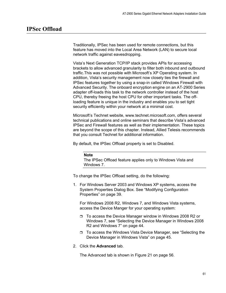 Ipsec offload | Allied Telesis AT-2900 Series Adapters User Manual | Page 61 / 142