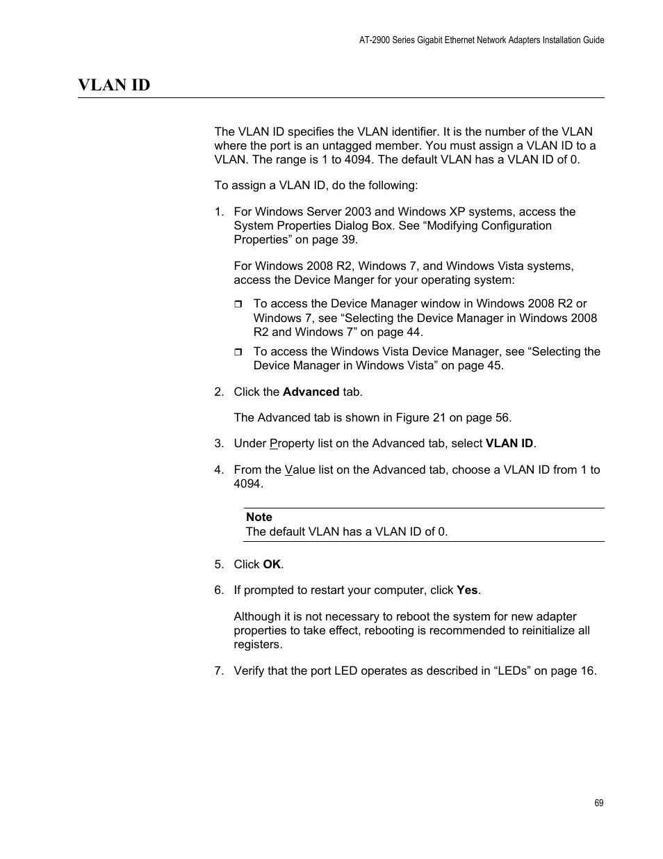 Vlan id | Allied Telesis AT-2900 Series Adapters User Manual | Page 69 / 142