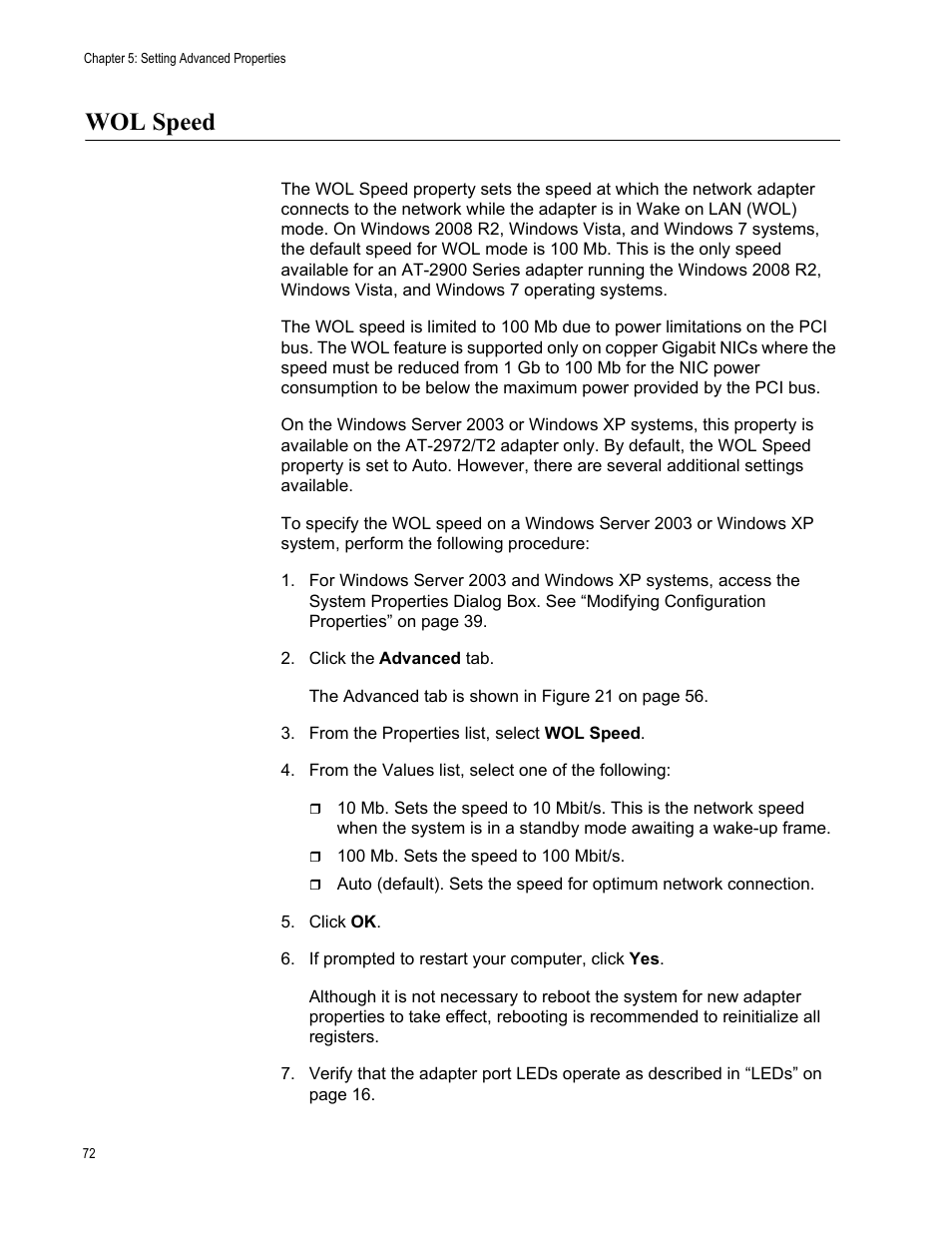 Wol speed | Allied Telesis AT-2900 Series Adapters User Manual | Page 72 / 142