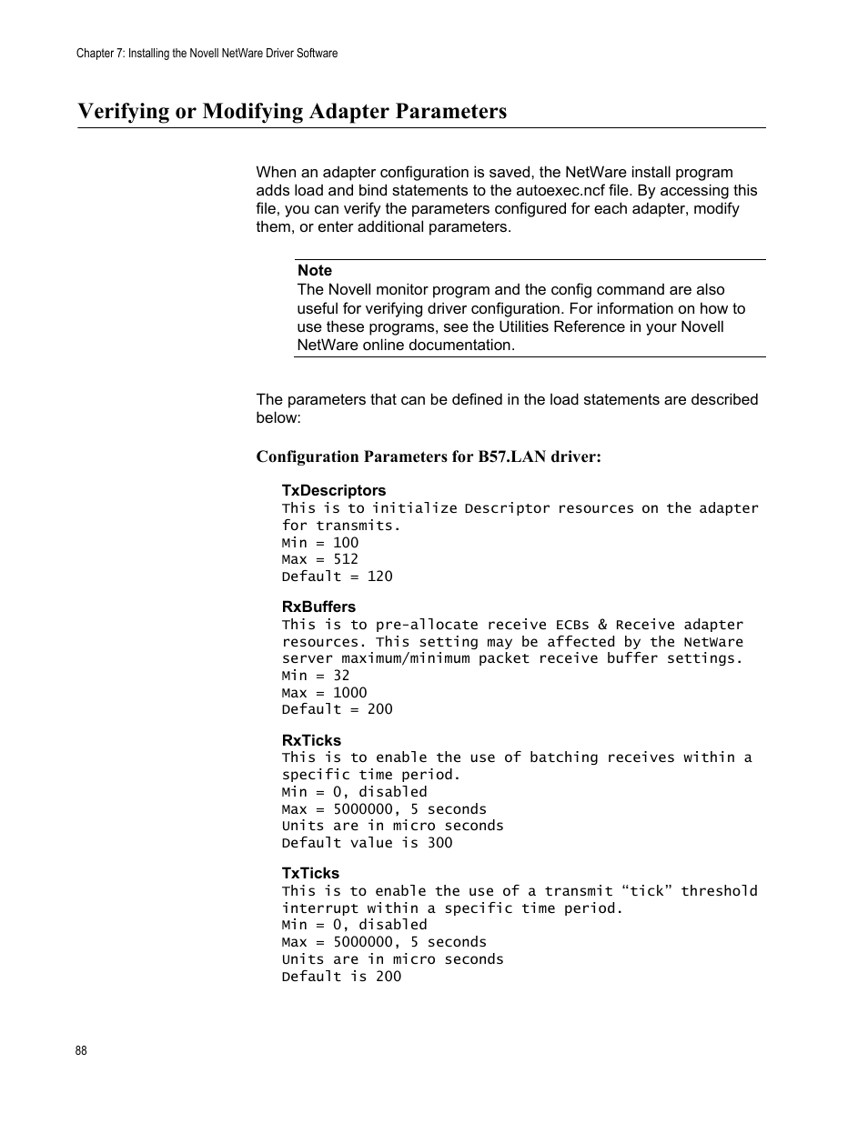 Verifying or modifying adapter parameters | Allied Telesis AT-2900 Series Adapters User Manual | Page 88 / 142