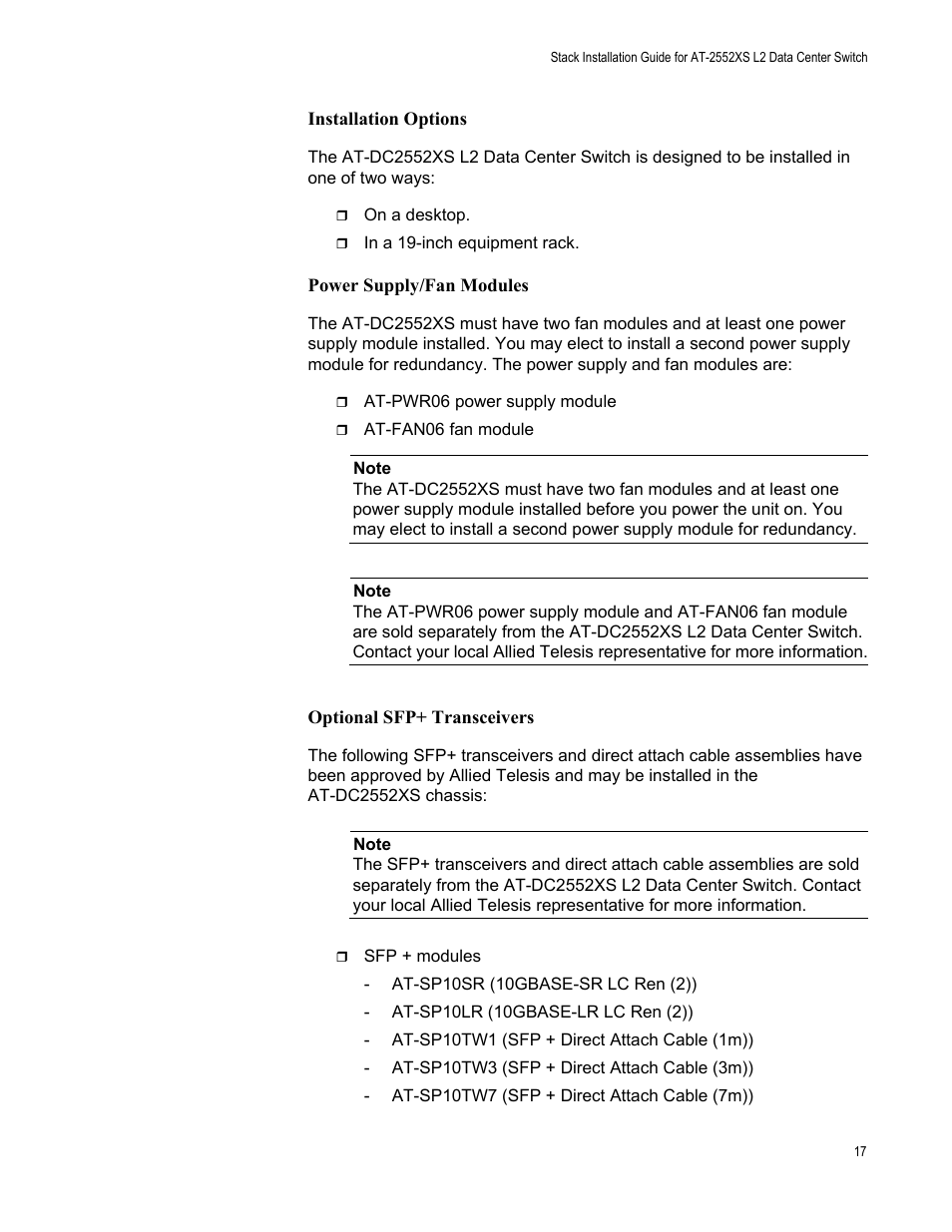 Allied Telesis AT-DC2552XS User Manual | Page 17 / 84