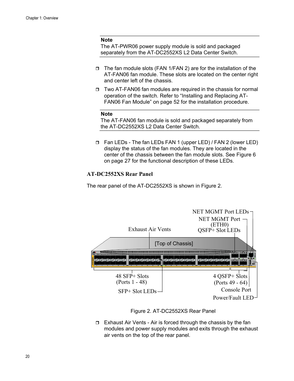 Figure 2: at-dc2552xs rear panel | Allied Telesis AT-DC2552XS User Manual | Page 20 / 84