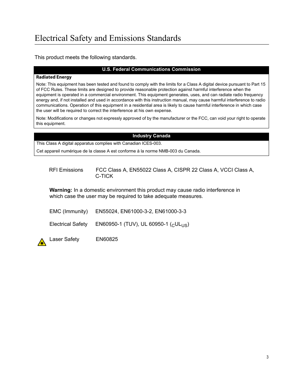 Electrical safety and emissions standards | Allied Telesis AT-DC2552XS User Manual | Page 3 / 84